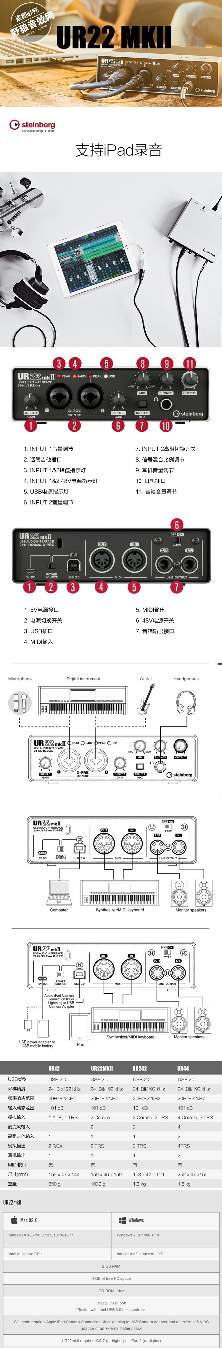 雅马哈/YAMAHA UR242编曲MIDI乐器录音专业USB外置声卡